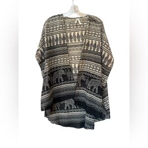 Elephant Print Boho Kimono Festival Lightweight Duster Small
